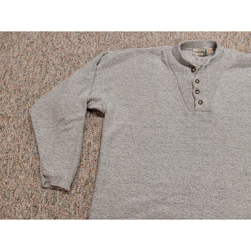 Fieldmaster Henley Sweater Mens 2XL Gray Vintage Cotton Knit Made in USA 90s - Picture 7 of 16